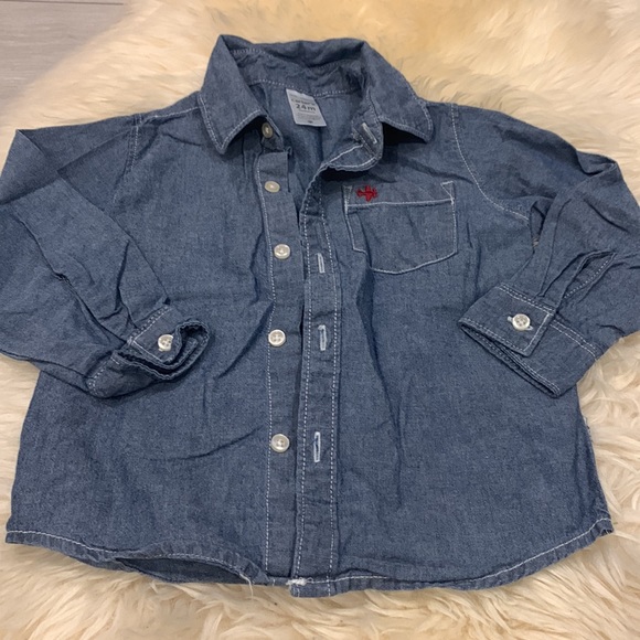 Carter’s Denim Button-Down Shirt and Casual Maroon Pants in 24M - Picture 2 of 8